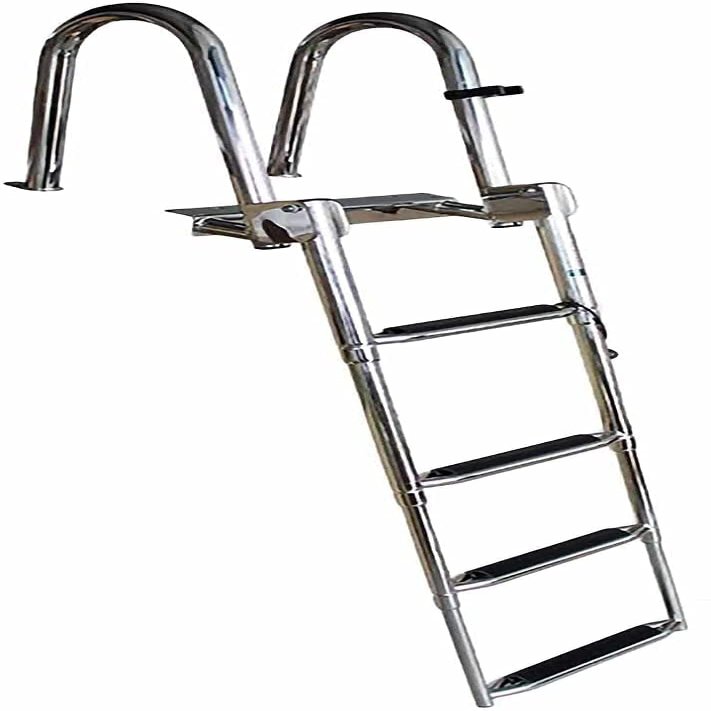 MIDUNU 4 Steps Pontoon Boat Ladder Stainless Steel Telescoping Marine Inboard Ladder Heavy Duty Swim Deck Ladder for Lake Marine Boarding Pool 330Lbs Capacity