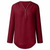 Women's Half Zip Work Casual Top Dressy V Neck Chiffon Blouse Cute Long Sleeve Solid Tunic Dress Shirts Plus Size Wine view 4