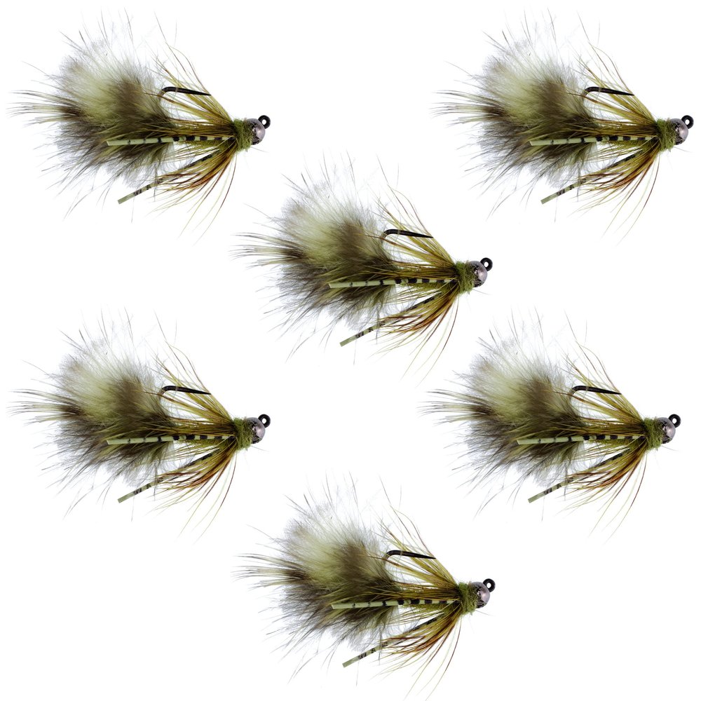 The Fly Fishing Place Tungsten Bead Mini Bugger Tactical Jig Czech Euro Nymph Spanish Barbless Nymphing Fly - 6 Flies Size 12