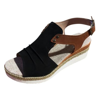 Orthopedic Wedge Sandals for Women Summer Dressy Open Toe Ankle Strap Platform Sandals Casual Strappy Low Wedges Slip on Sandals Zipper Beach Sandals Dress Shoes Comfortable Outdoor (Black-a, 10)