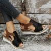 Orthopedic Wedge Sandals for Women Summer Dressy Open Toe Ankle Strap Platform Sandals Casual Strappy Low Wedges Slip on Sandals Zipper Beach Sandals Dress Shoes Comfortable Outdoor (Black-a, 10) view 3