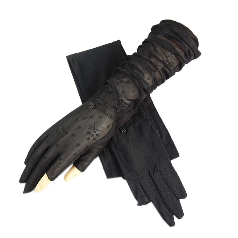 Flush of Dawn Summer Driving Sun Gloves Women Ice Silk UV Sun Protection Sleeves Sunscreen Gloves Anti-Skid Cycling Arm Sleeve Gloves (Black)