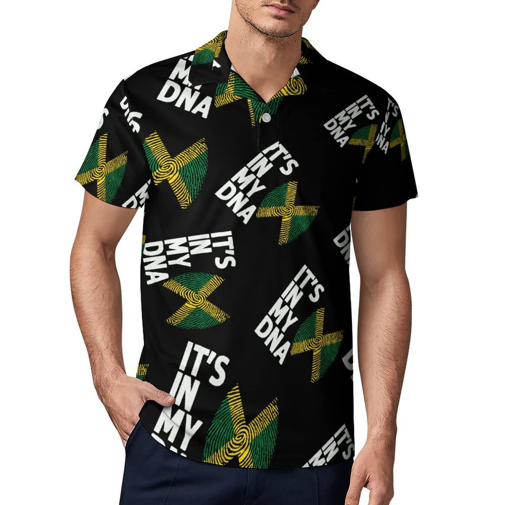 It's in My DNA Jamaica Flag Men's Polo Shirts Short Sleeve Sports Golf Shirt Casual T-Shirt Tee Tops XL