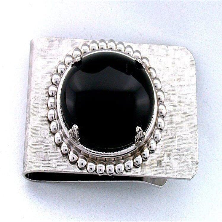 25x18 Oval Black Onyx Cab Gem Silver Color Money Clip 1 4/5 Inch x 1 Inch PMC90