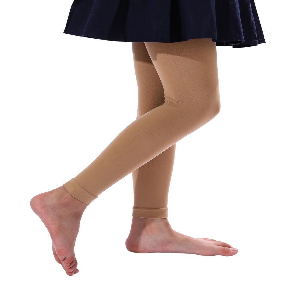 EVERSWE Girl's Microfiber Footless Tights, Ballet Dance Tights, Ultra Soft Leggings (Caramel 4-6)