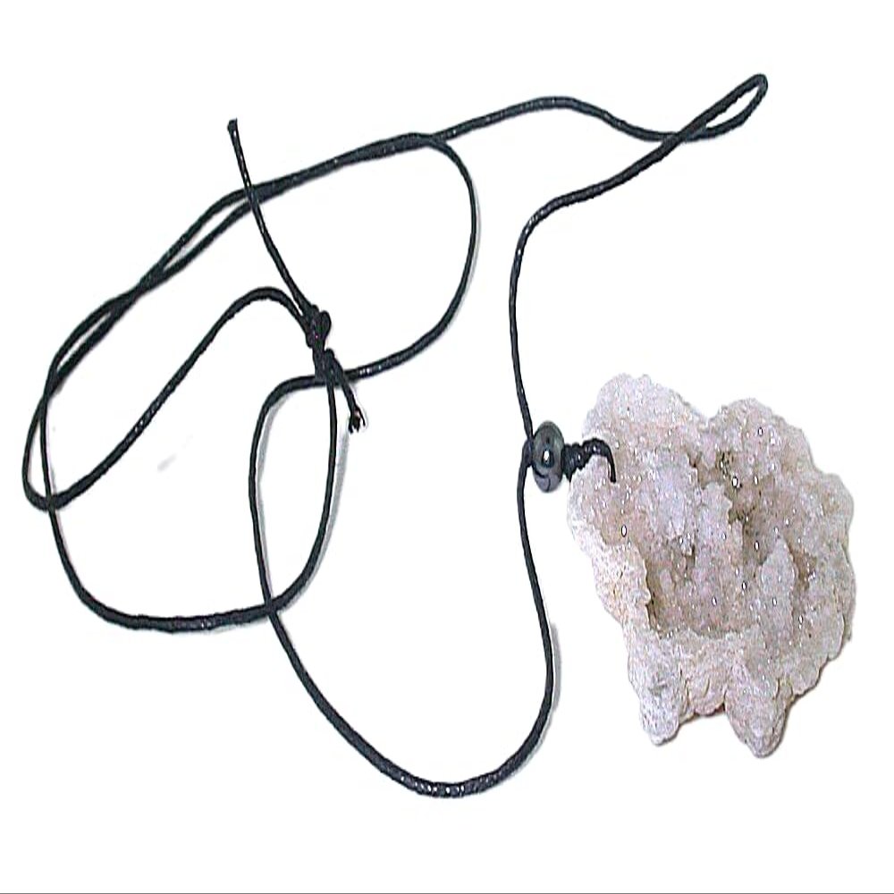 1 1/5 to 2 1/4 Inch Quartz Polished Druzy Pendant Adjustable 24" Cord Necklace