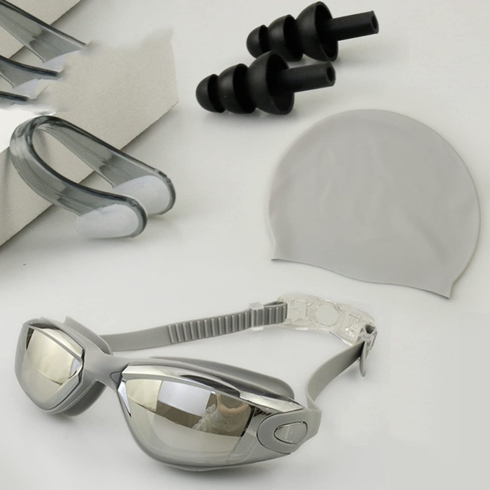 MBETA Swimming Goggles Waterproof Anti-Fog Plating Swim Goggles Swim Cap Swim Goggles Set