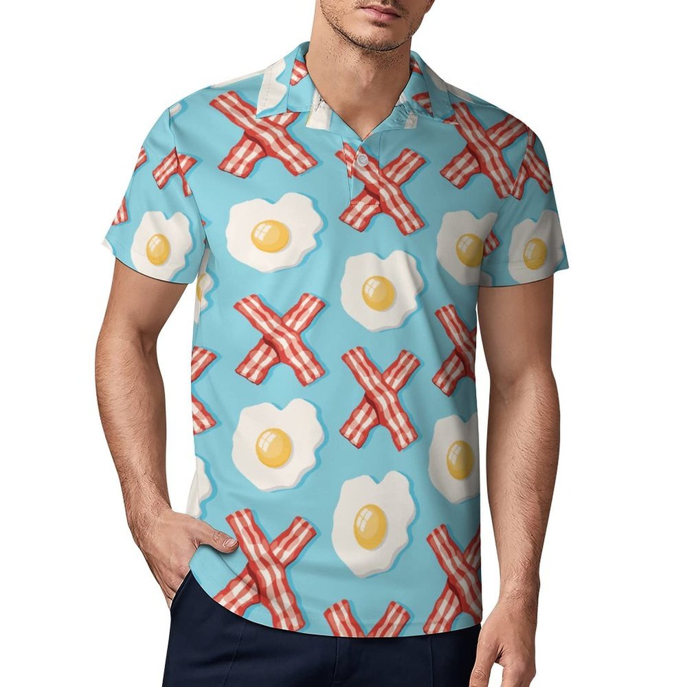 Eggs Bacon Men's Polo Shirt Short Sleeve Print T Shirt Slim Fit Golf Shirt Collared Tee Casual Top 3XL