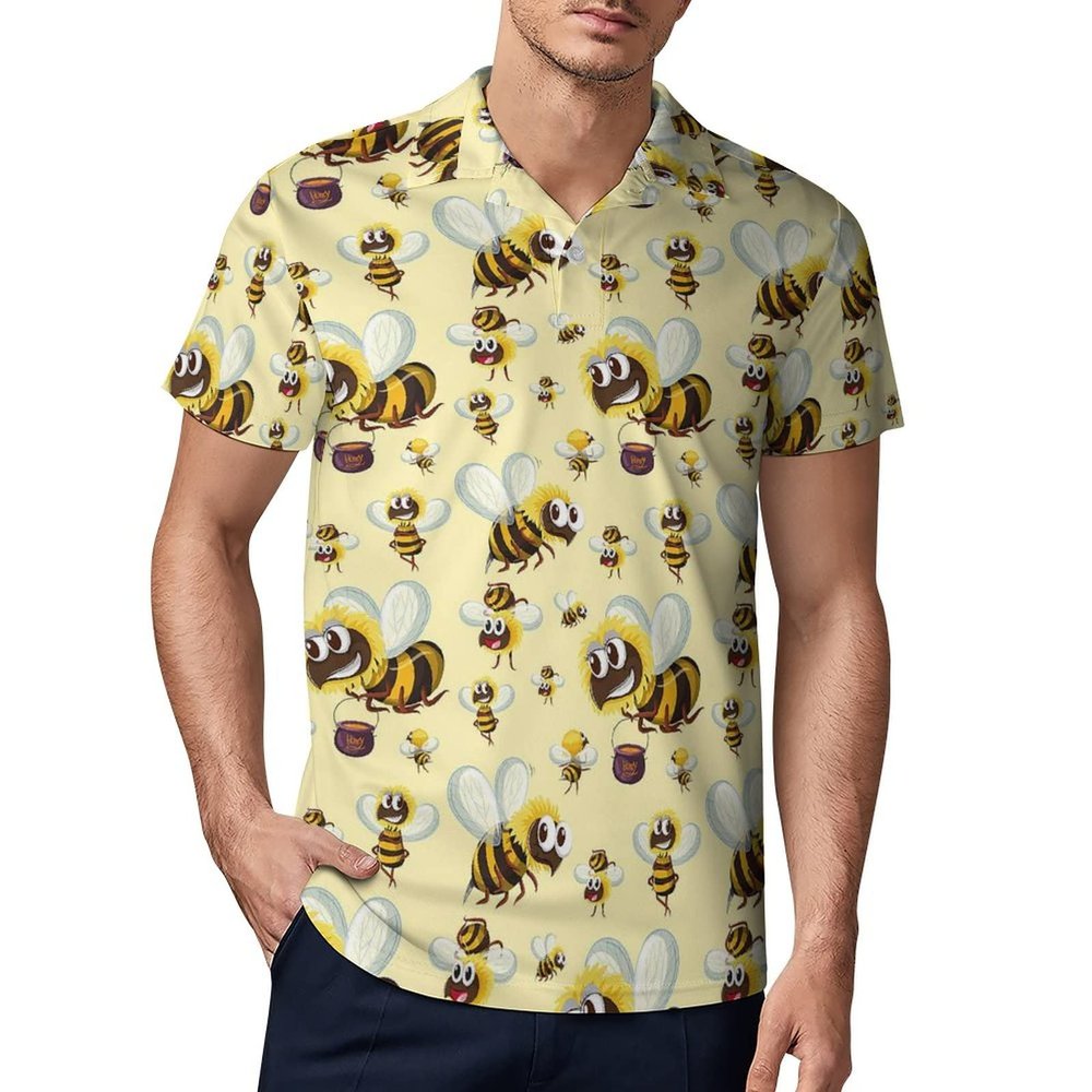 Bumble Bee Men's Polo Shirt Short Sleeve Print T Shirt Slim Fit Golf Shirt Collared Tee Casual Top 4XL