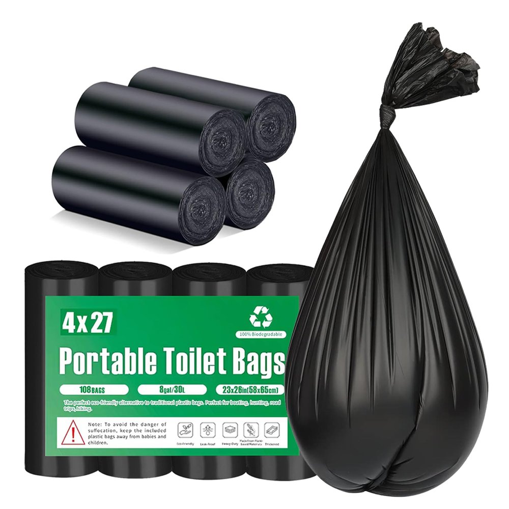 108 Portable Toilet Bags, TALTBREX 8 Gallon Biodegradable Camping Toilet Bags for Portable Potty, Thickened Compostable Trash Bags Toilet Waste Poop Bags for 5 Gallon Bucket Travel Toilet Liners