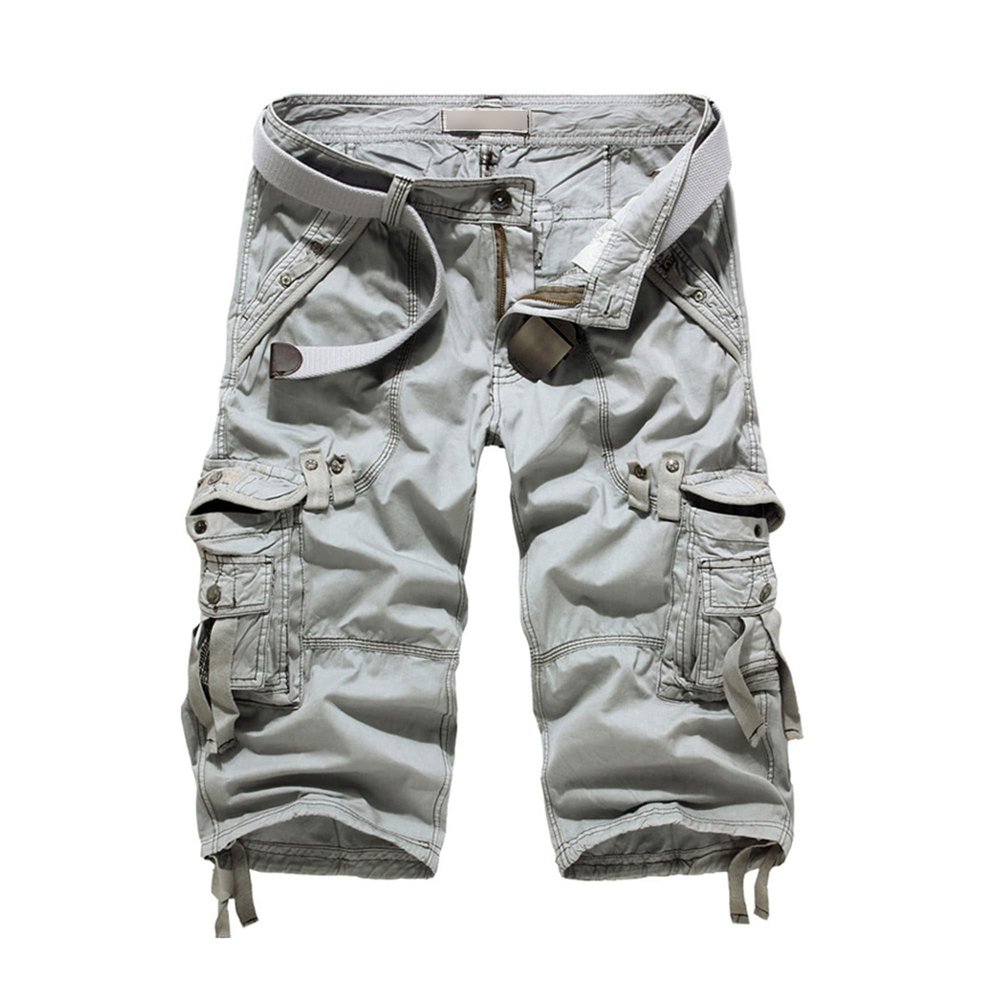 Men's Cargo Loose Multi-Pocket Solid Colour Pants Construction Casual Cotton Trousers Outdoor Work Fit Pants (Light Grey,30)