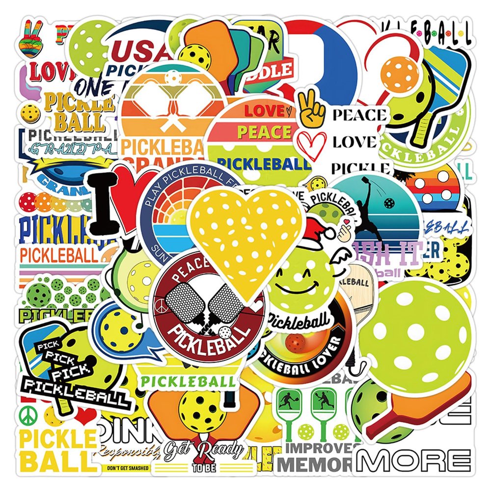 Pickleball Stickers - 50PCS Vinyl Waterproof Ball Game Stickers for Sports Lovers