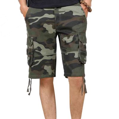 Men's Loose Beach Camouflage Shorts Cargo Cotton Straight Outdoor Pants Multi Pockets Casual Short Pants (Army Green,32)