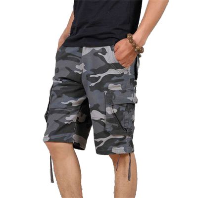 Men's Loose Beach Camouflage Shorts Cargo Cotton Straight Outdoor Pants Multi Pockets Casual Short Pants (Blue,38)