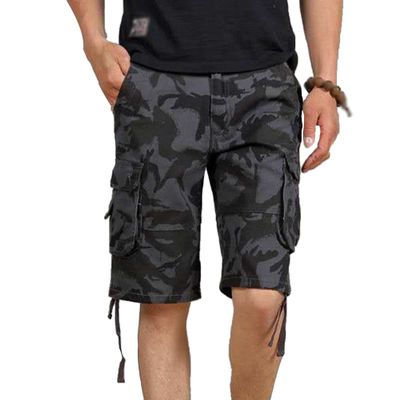 Men's Loose Beach Camouflage Shorts Cargo Cotton Straight Outdoor Pants Multi Pockets Casual Short Pants (Black,38)