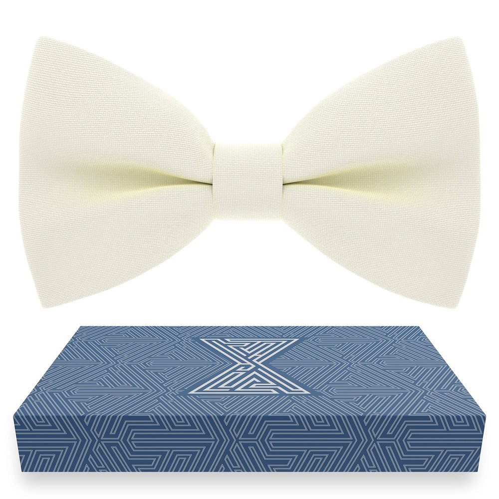 Bow Tie House Boys Classic Pre-Tied Off-white Bow Tie Formal Solid Tuxedo (Medium, Milk)
