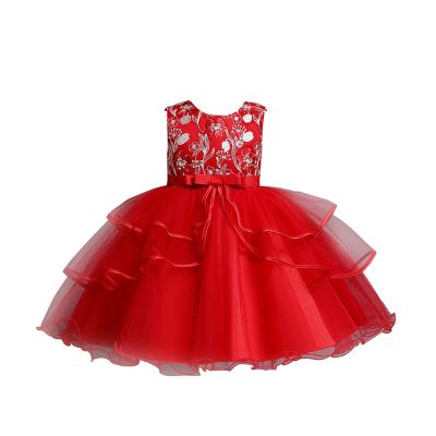 Flower Girl's Dress Princess Puffy Tulle Dress Bridesmaid Wedding Birthday Party Pageant Maxi Prom Gown (Red, 4-5 Years)