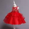 Flower Girl's Dress Princess Puffy Tulle Dress Bridesmaid Wedding Birthday Party Pageant Maxi Prom Gown (Red, 4-5 Years) view 2