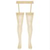 Agoky Women's Glossy Stockings Tights Open Crotch Suspender Pantyhose Oily Floral Lace Stockings Nude One Size view 4