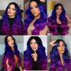 WIGER Long Wavy Wig - Black to Blue to Purple Ombre Color, Curly, Rainbow, Middle Part, Synthetic, Mermaid, Purple, For Cosplay & Daily Use view 3