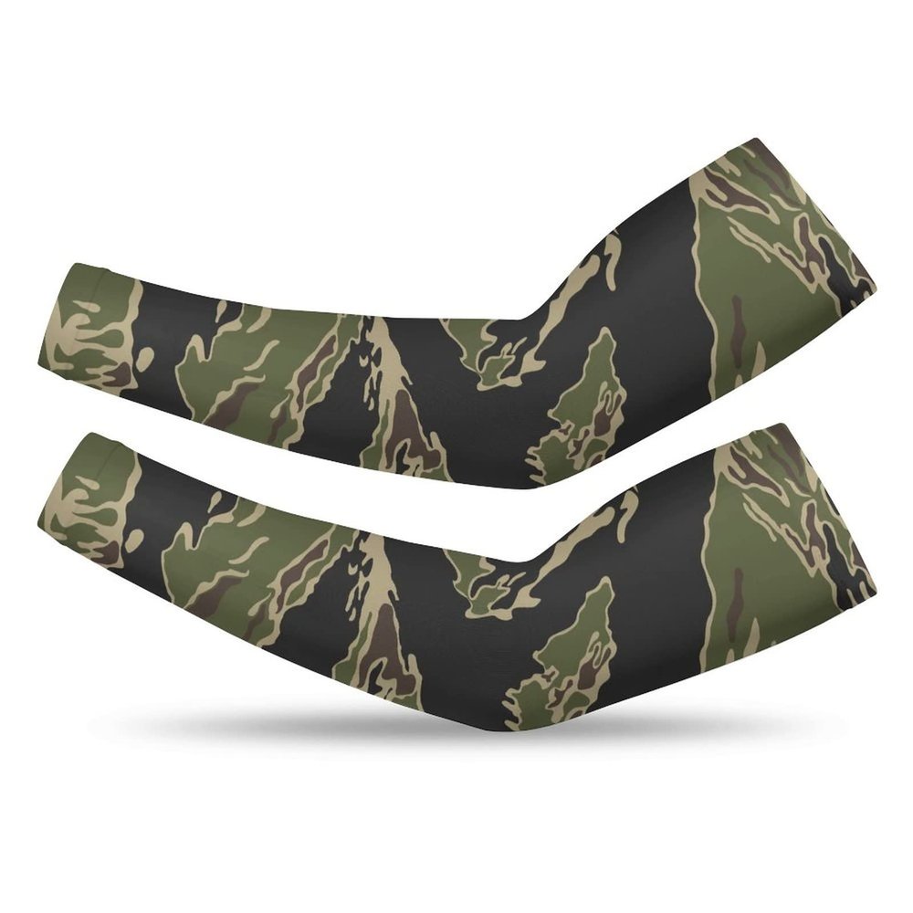 Meaudiwes Sun Protection Arm Sleeves, Cooling Sports Compression Athletic Sleeves For Basketball Running Cycling Compatible with Army Military Camouflage Vietnam Tiger Stripe Camo