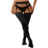 Agoky Women's Glossy Stockings Tights Open Crotch Suspender Pantyhose Oily Floral Lace Stockings Black One Size view 2