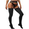 Agoky Women's Glossy Stockings Tights Open Crotch Suspender Pantyhose Oily Floral Lace Stockings Black One Size view 3
