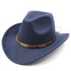 Ynnolove Kids Boys Girls Western Cowboy Hat Wide Brim Children Cowgirl Cap w/Handworked Band Decorations for Halloween Party (Navy) view 1