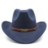 Ynnolove Kids Boys Girls Western Cowboy Hat Wide Brim Children Cowgirl Cap w/Handworked Band Decorations for Halloween Party (Navy) view 2
