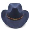 Ynnolove Kids Boys Girls Western Cowboy Hat Wide Brim Children Cowgirl Cap w/Handworked Band Decorations for Halloween Party (Navy) view 3
