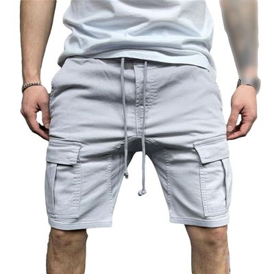 Men's Vintage Jogging Straight Shorts Cargo Casual Training Shorts Drawstring Cotton Leisure Short Pants (Light Grey,Medium)
