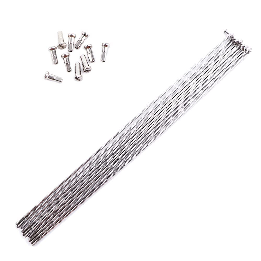 Vctitil 10 Pcs 245mm-305mm 14G Bicycle Spokes Stainless Steel Spokes and Nipples Bike Spokes for Mountain Bike Road Bike Electric Bike 700C Wheels(254MM)