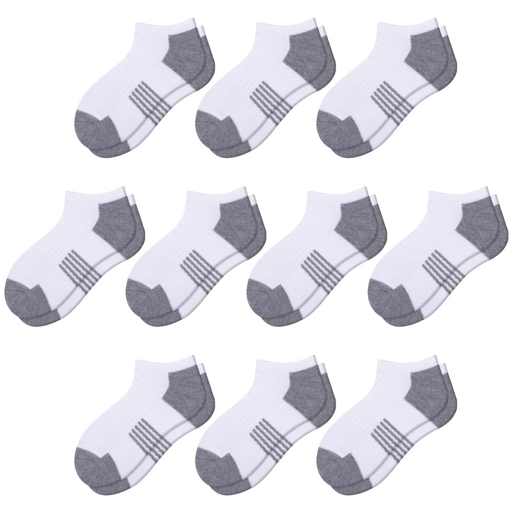 Comfoex 10 Pairs Boys Socks Low Cut Ankle Socks For Kids 8-10 4-6 6-8 Years Old Short Athletic Socks With Cushioned Sole