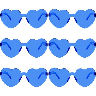 Fengek 6 Pcs Heart Shape Sunglasses Frameless Transparent Glasses Party Favors for Women, Blue