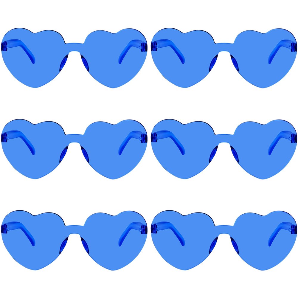Fengek 6 Pcs Heart Shape Sunglasses Frameless Transparent Glasses Party Favors for Women, Blue