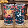 Hyturtle Personalized Gifts For Pig Lover - Pigs With Flower Pritned Custom Name Stainless Steel Tumbler 20oz With Lid - Idea Farm Animal Lover Gifts For Women Girl Kids On Birthday, Christmas view 2