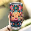 Hyturtle Personalized Gifts For Pig Lover - Pigs With Flower Pritned Custom Name Stainless Steel Tumbler 20oz With Lid - Idea Farm Animal Lover Gifts For Women Girl Kids On Birthday, Christmas view 3
