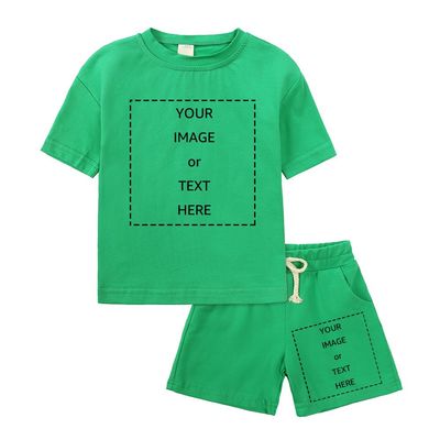 ZFTTZYMX Baby Kids Custom Personalized Outfits Set Add Your Image Text Photo Customize Short Sleeve T-shirts + Shorts Clothes 2PCS