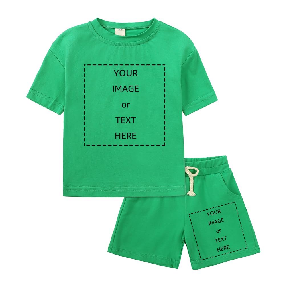 ZFTTZYMX Baby Kids Custom Personalized Outfits Set Add Your Image Text Photo Customize Short Sleeve T-shirts + Shorts Clothes 2PCS
