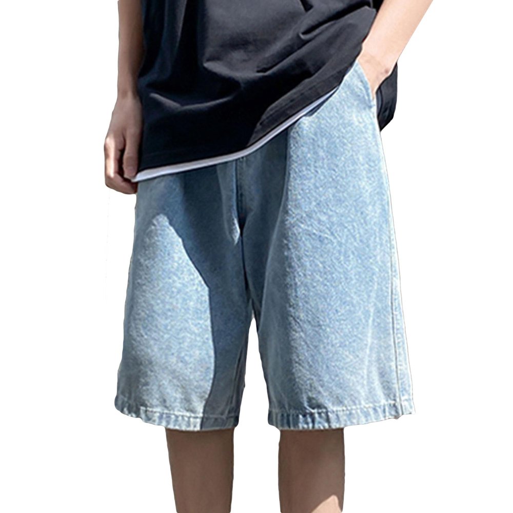 Men's Classic Distressed Denim Shorts Blue Stretchy Summer Short Pants with Pockets Casual Baggy Jean Shorts (Blue,Large)