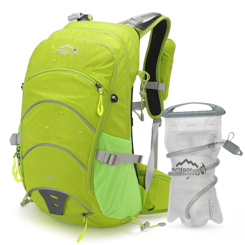 IX INOXTO 20L Hydration Backpack, Waterproof Hiking Internal Frame Backpacks with 2L Hydration Water Bladder and Rain Cover for Men, Lightweight Travel Daypack for Cycling,Camping,Ski (light green)