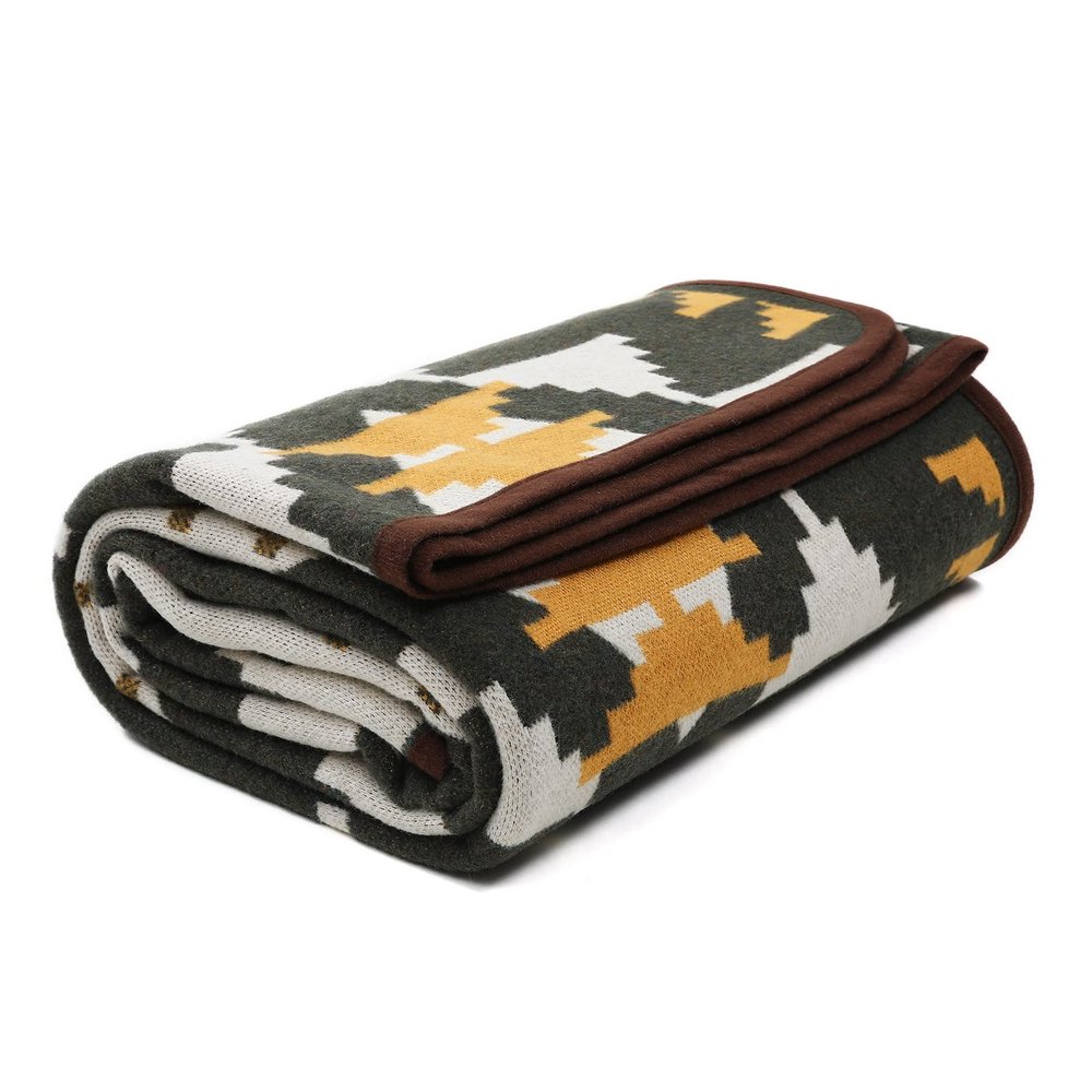 ACUSHLA Merino Wool Blanket - Soft Warm Thick Bed Couch Camp Outdoor Sleeping Blanket Throw All Weather, Aztec Style Green 63" x 51"