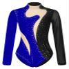 Winnrchan Mock Neck Leotards for Women Long Sleeve Mesh Patchwork Ballet Dance Leotard Fitted Gymnastic Bodysuit Dancewear Black&Royal Blue Small view 3