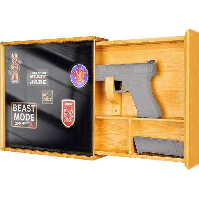 OneTigris Hidden Gun Storage, Concealment Furniture Hidden Gun Safe Concealment Shelf Wall Safe Wooden Photo Frame, Wall Mounted Hidden Compartment Furniture with Patches Display Panel