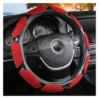 FUERU Car Steering Wheel Cover Set Universal Car Steering Wheel Cover Linen Autumn and Winter Warm Touch Comfortable Car Interiors (Color : 1#)