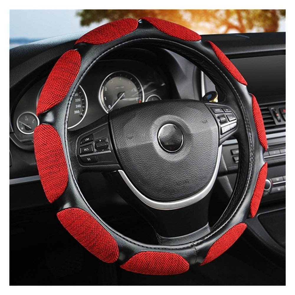 FUERU Car Steering Wheel Cover Set Universal Car Steering Wheel Cover Linen Autumn and Winter Warm Touch Comfortable Car Interiors (Color : 1#)