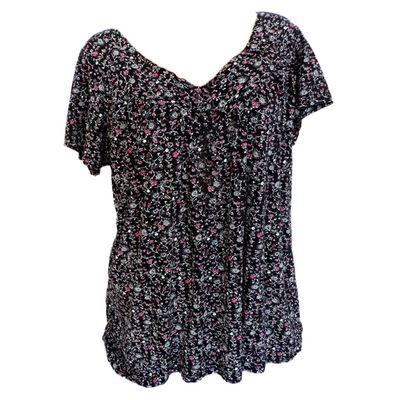 Cotton T Shirts for Women Loose Fit 2025 Summer Floral Womens Graphic Tees Plus Size Tops Short Sleeve Short Sleeve V-Neck Blouses Loose Basic Pullover T-Shirt Womens Blouses and Tops Dressy B-Black