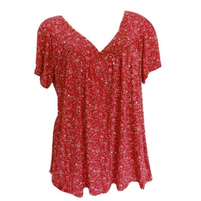 Oversized Workout Shirts for Women 2025 Summer Boho Oversized Graphic Tees Plus Size Tops Sexy Short Sleeve V-Neck Blouses Loose Basic Pullover T-Shirt Womens Tops Dressy Casual A-red