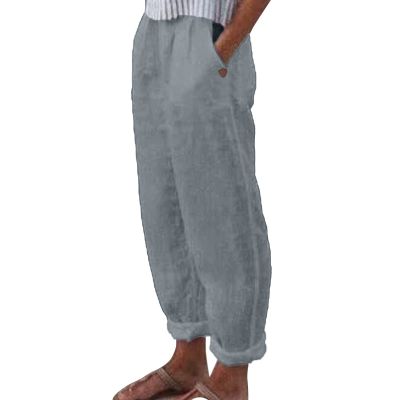 POTTON Elastic Women's Capris Pants Beach Golf Women Casual Summer Capris Loose Long Wide Leg Cropped Pants Comfy Linen Rise