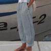 POTTON Elastic Women's Capris Pants Beach Golf Women Casual Summer Capris Loose Long Wide Leg Cropped Pants Comfy Linen Rise view 2